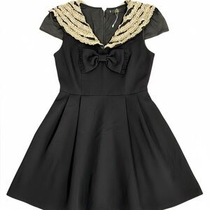 Black Mini Dress/Romper with Cream Lace Collar